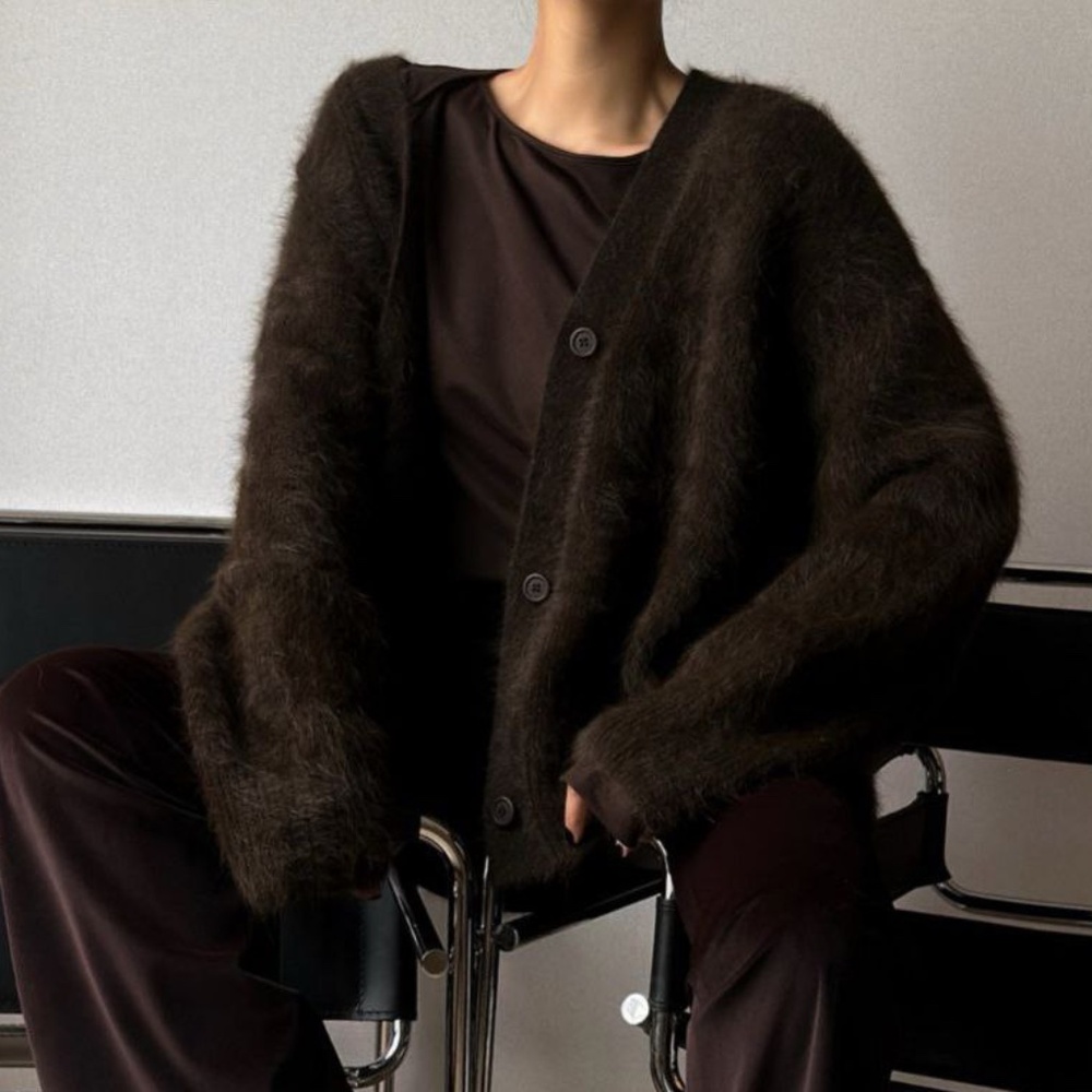 The Frankie shop Oversized Brown Angora Cardigan Women Sweater